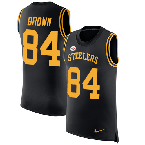 Nike Steelers #84 Antonio Brown Black Team Color Men's Stitched NFL Limited Rush Tank Top Jersey - Click Image to Close